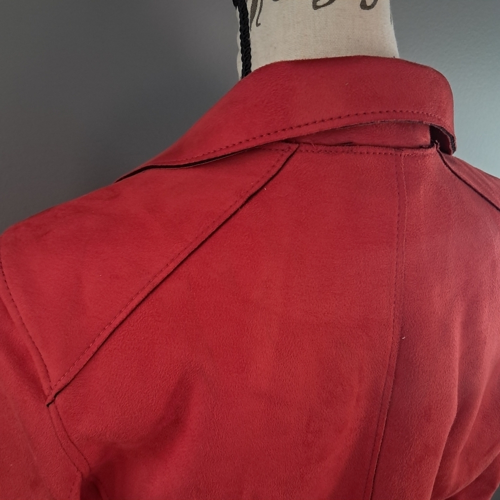 H&M Red Faux-Suede Moto Full-Zip Jacket Size 6 - Picture 5 of 8